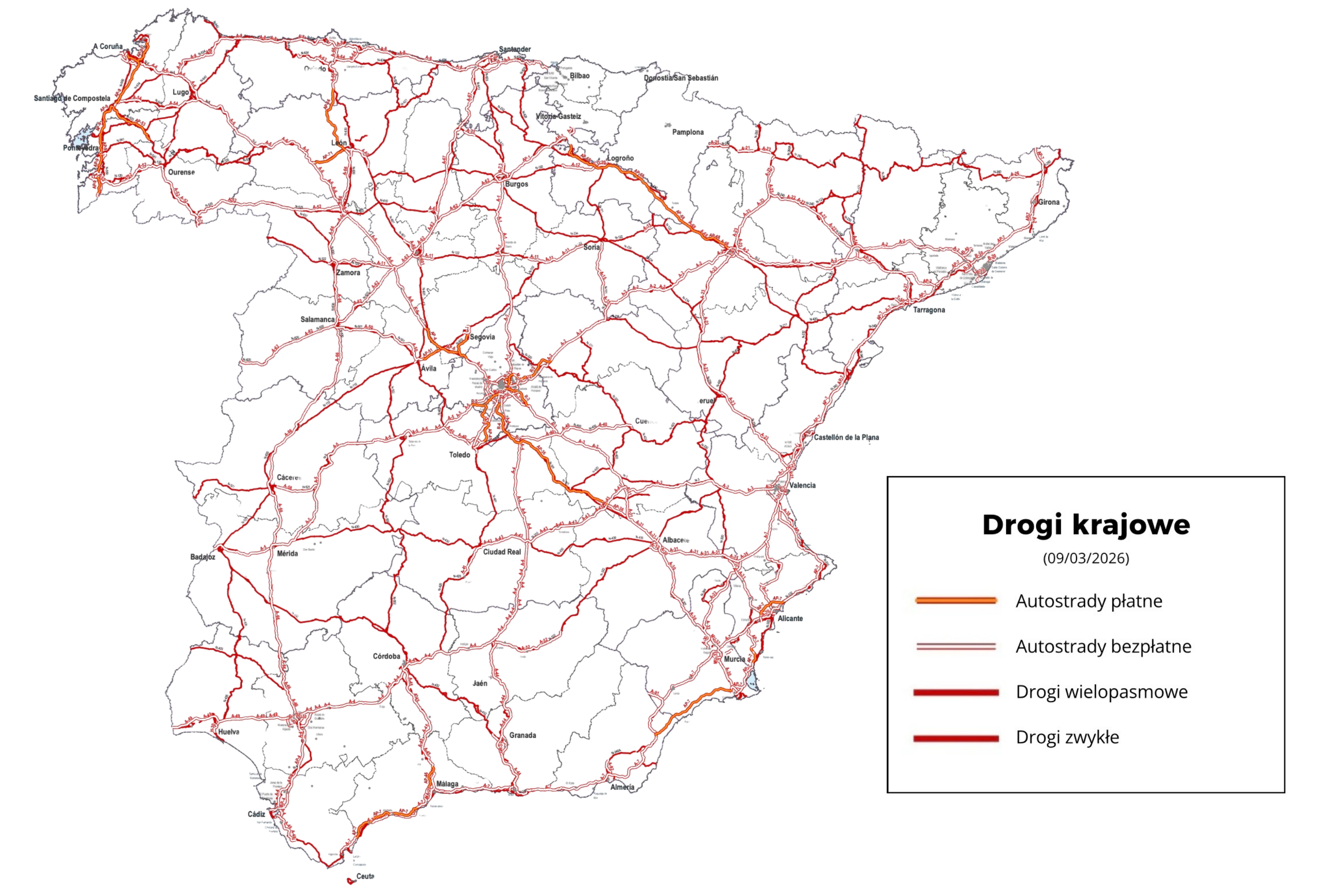 Mapa dróg w Hiszpanii