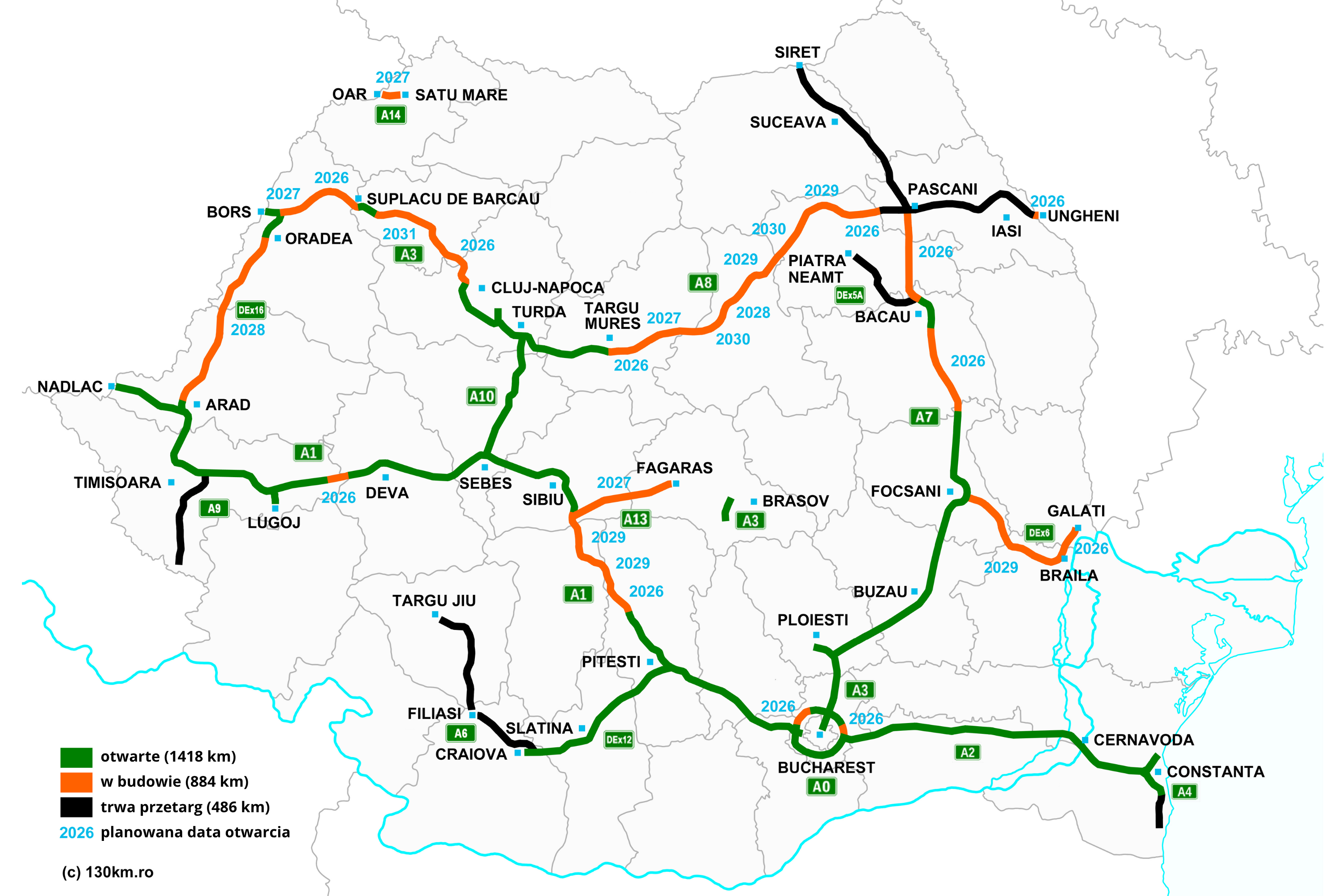 Mapa opłat drogowych w Rumunii