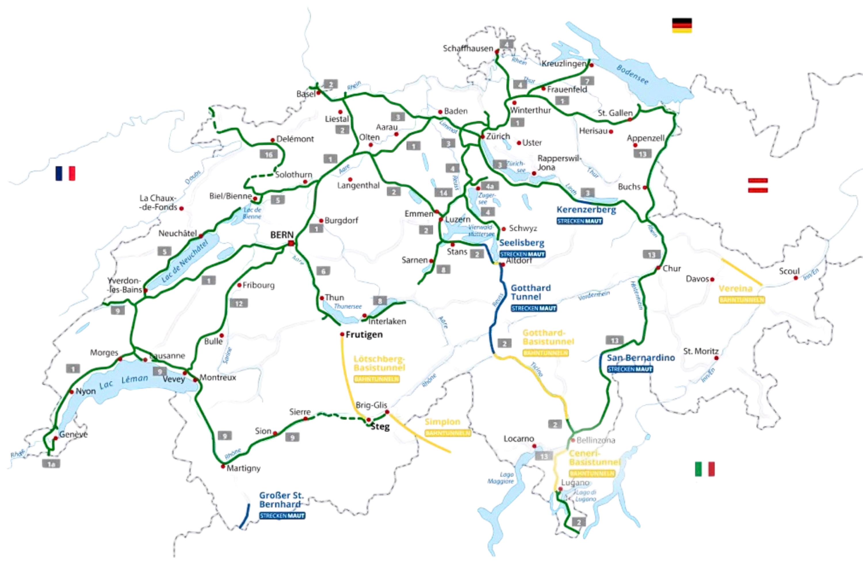 Mapa płatnych dróg w Szwajcarii